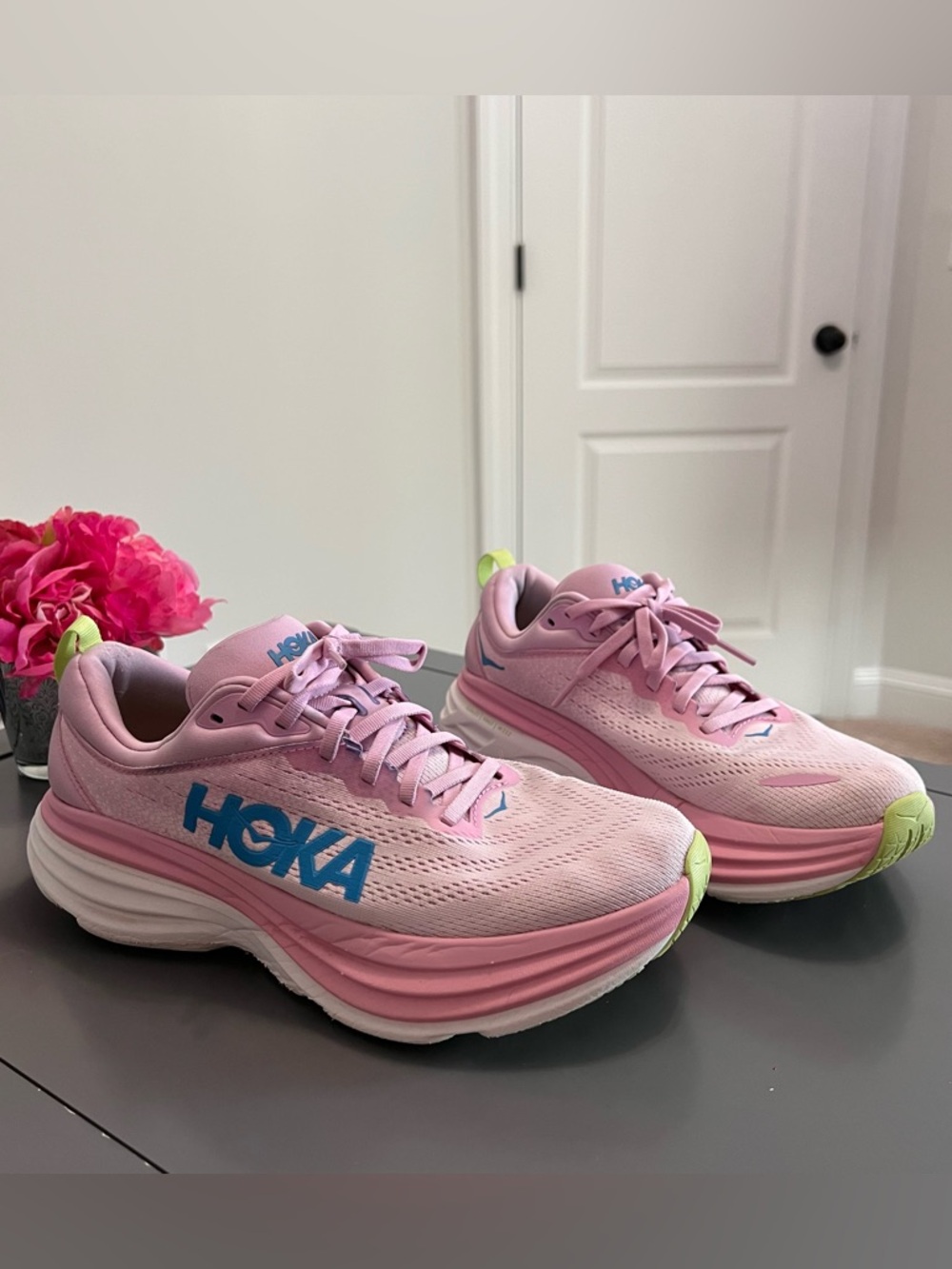 HOKA One One Pink Bondi 8 Running Sneakers - Picture 2 of 11